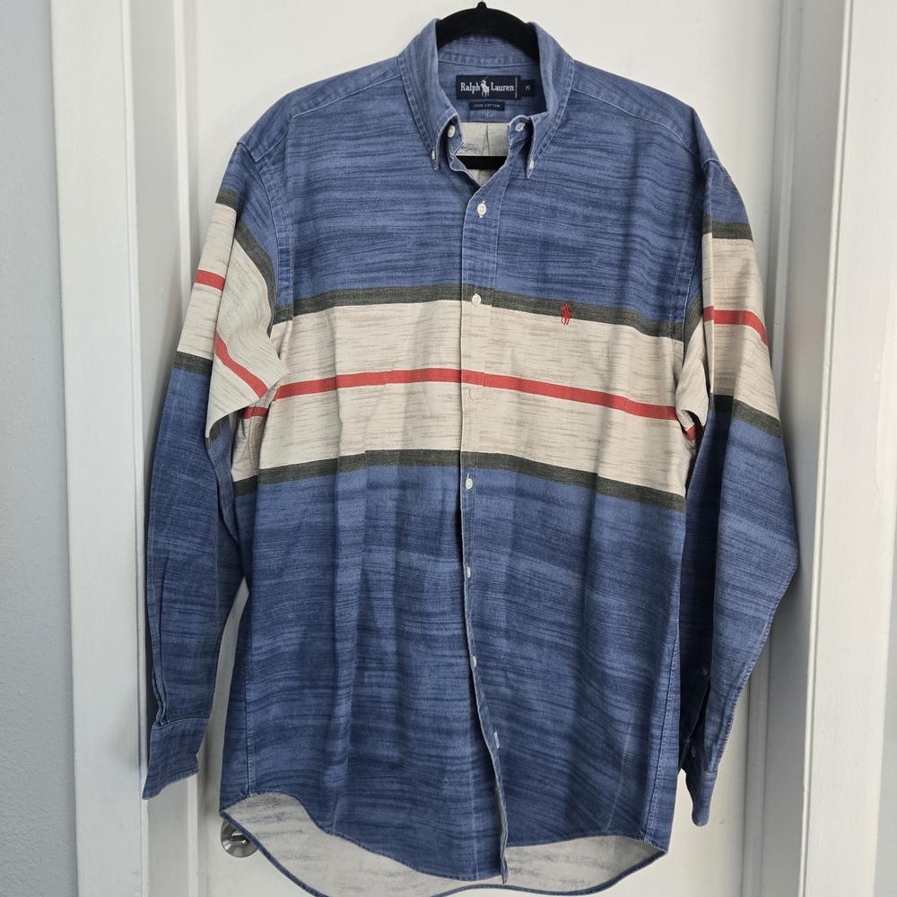 Ralph Lauren Blue Striped Long-Sleeve Button-Down Shirt